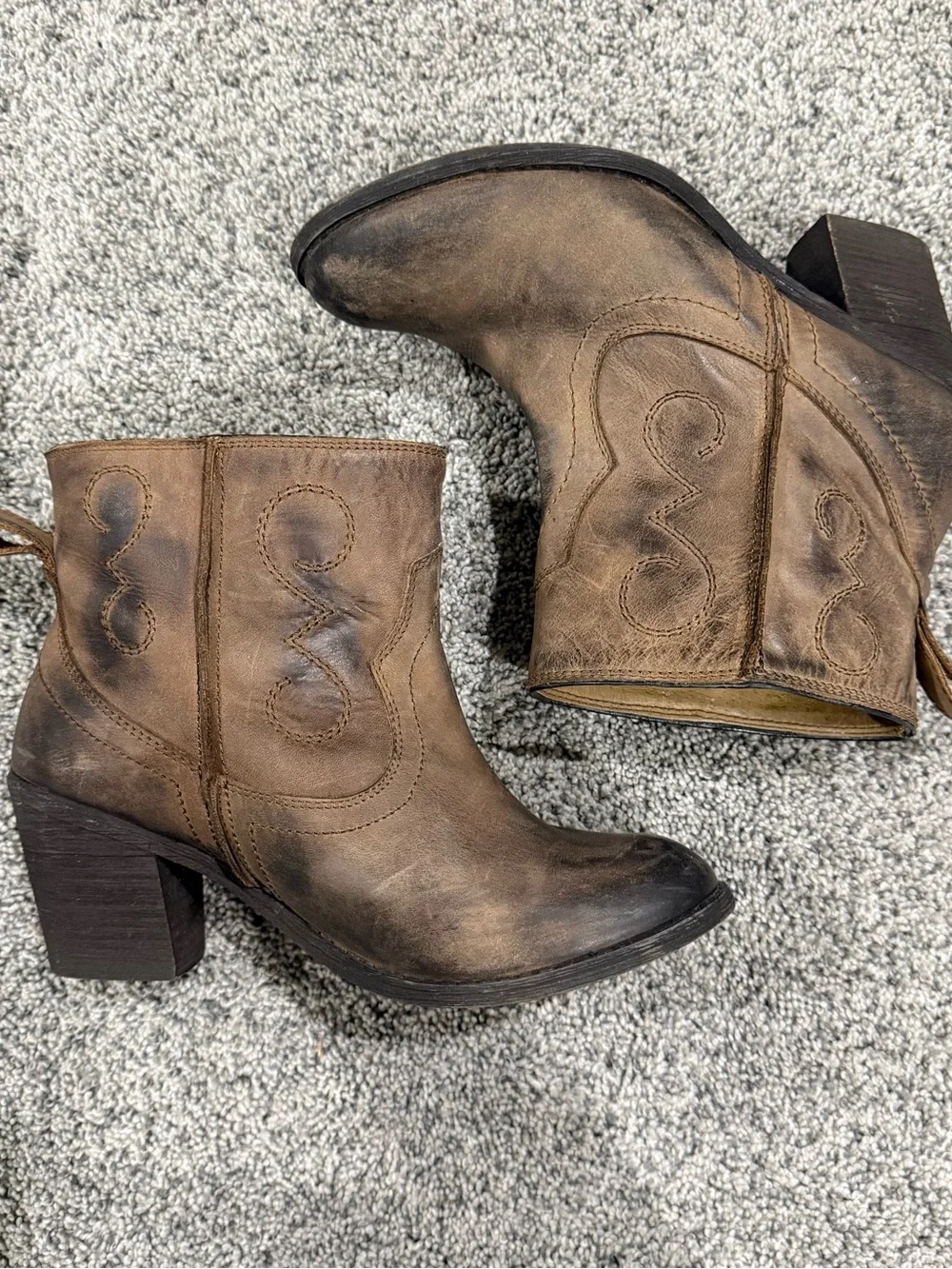 SEYCHELLES BROWN LEATHER PULL ON WESTERN ANKLE BOOTIES BOHO HEEL Women’s US 8.5